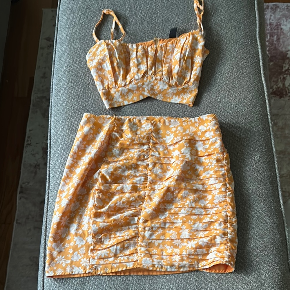 Floral Deep Yellow Skirt Set